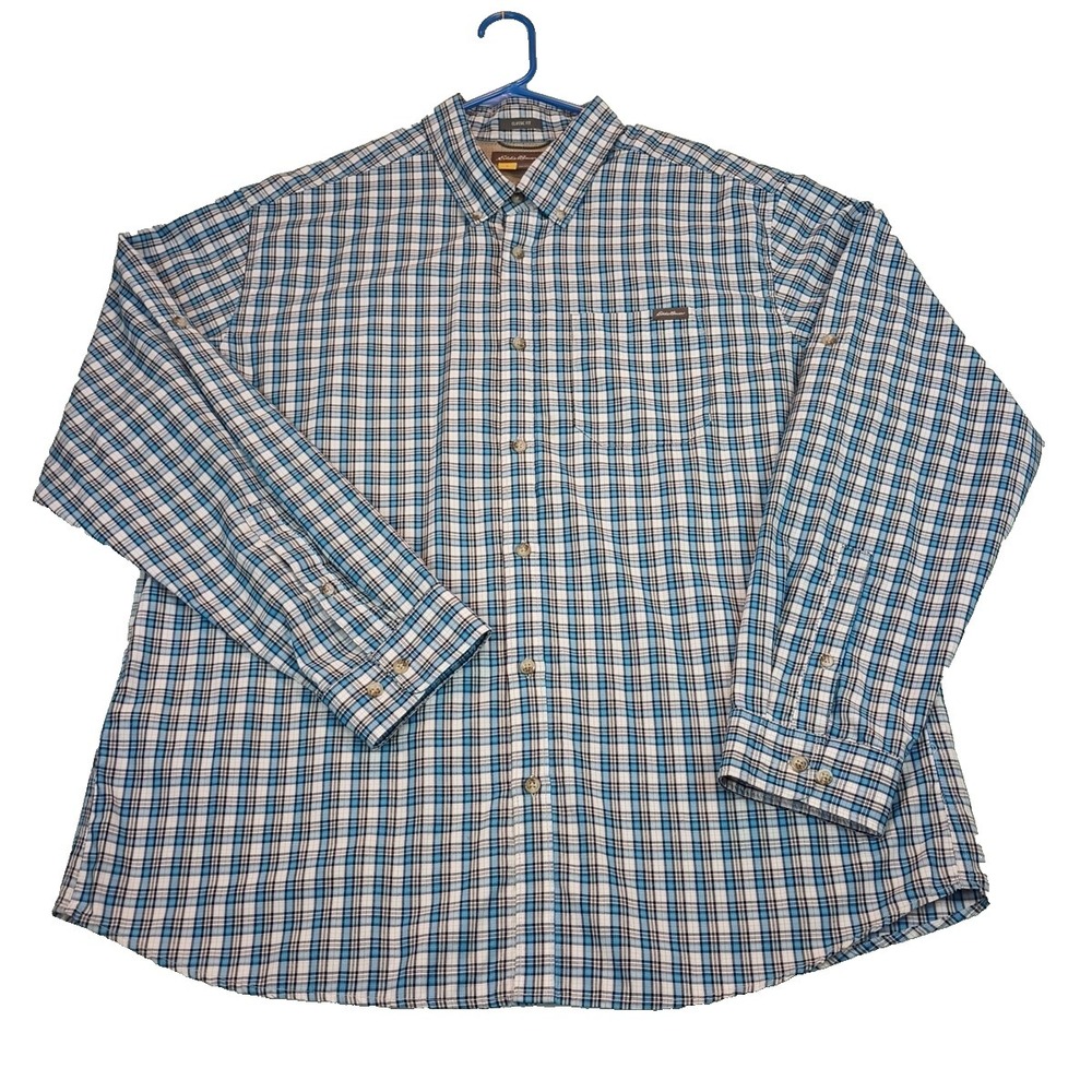 Eddie Bauer Shirt Mens XL  Blue Tartan Plaid Long Sleeve Button Up Classic Fit